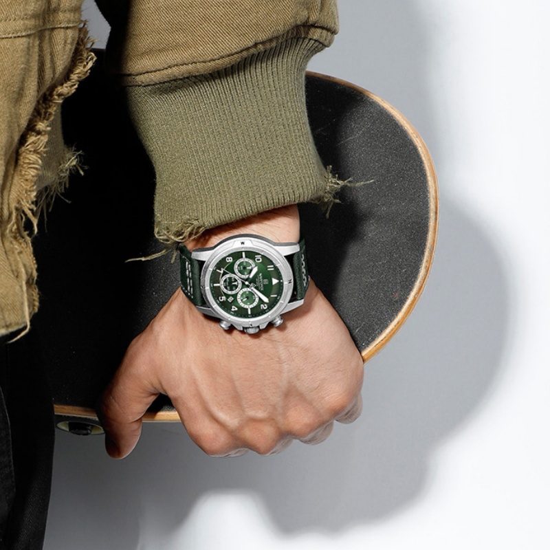 Leather Watch Strap - NAVIFORCE Bussiness Men Quartz Chronograph Watch