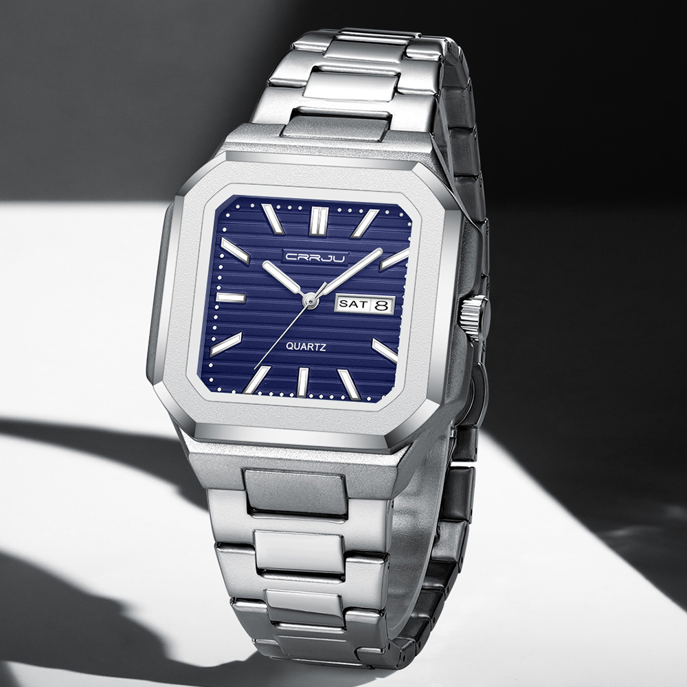 Smartwatch Square Watches For Men - CRRJU Men's Casual Stainless Steel Watch,