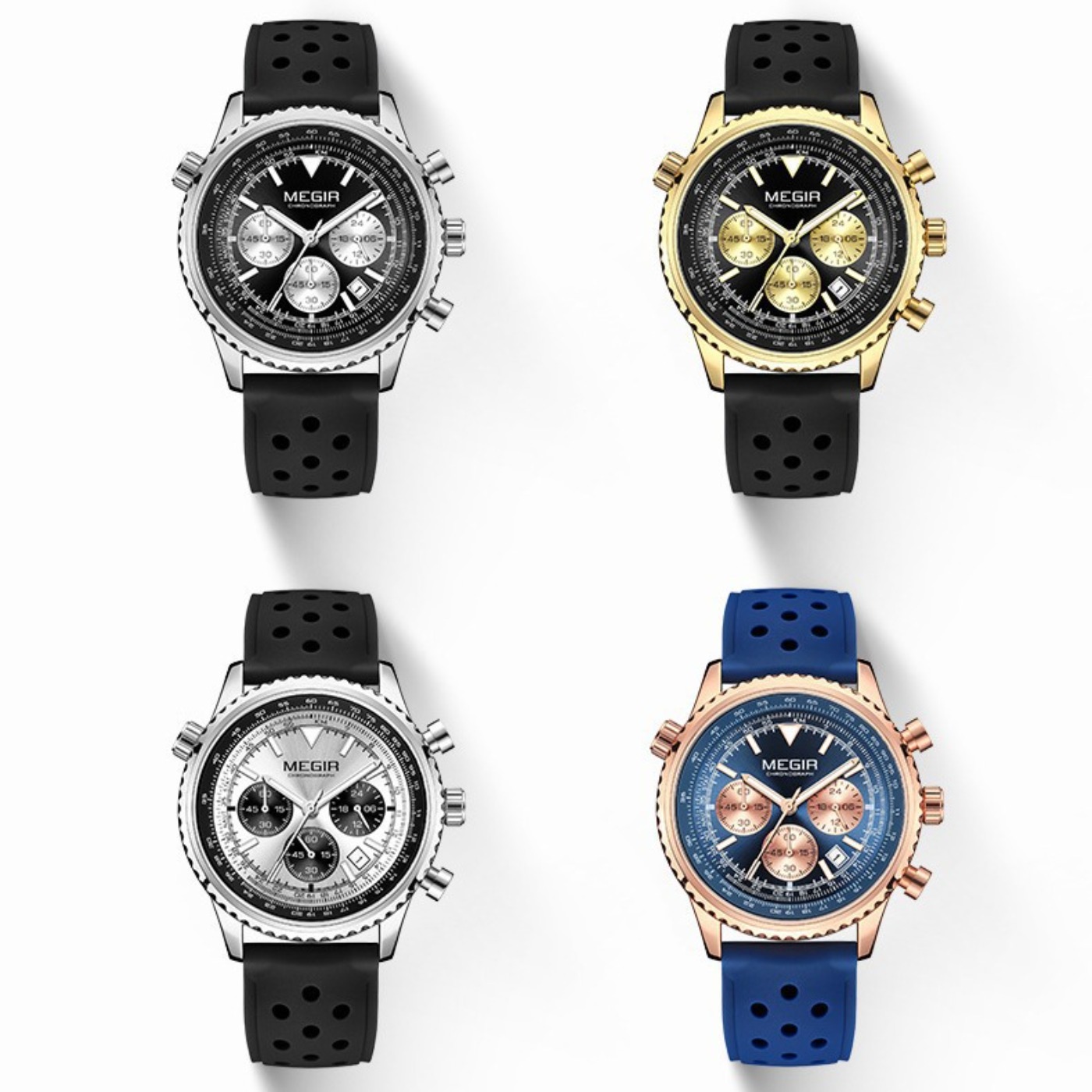 MEGIR Silver Black Quartz Watc - Leather Watch Strap ulasan dan harga