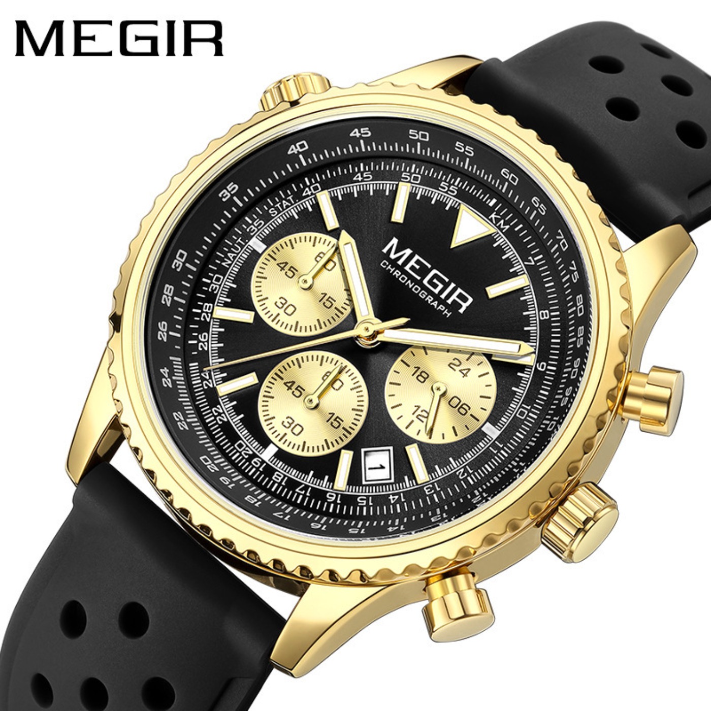 MEGIR Silver Black Quartz Watc - Leather Watch Strap ulasan dan harga
