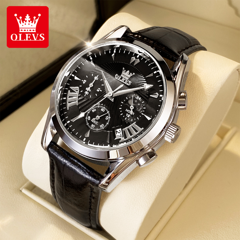 OLEVS casual fashion men's wat - Leather Watch Strap ulasan dan harga