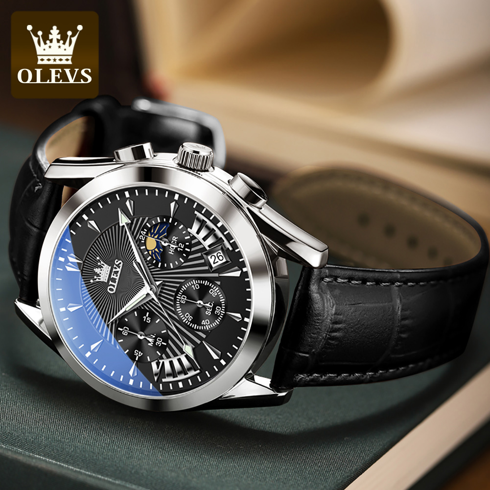 OLEVS casual fashion men's wat - Leather Watch Strap ulasan dan harga